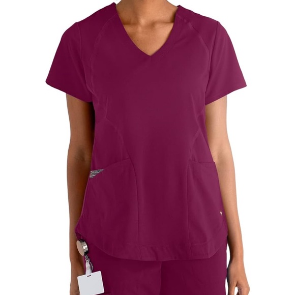 Greys anatomy by barco impact scrub top in the color wine - Picture 1 of 4